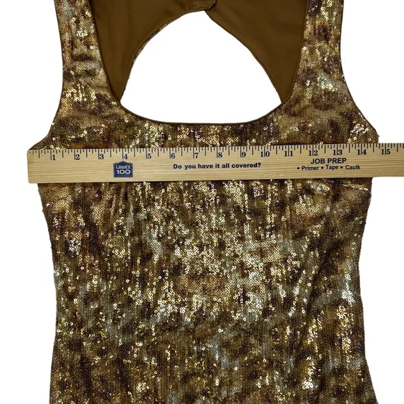 Cache Gold Sequin Cheetah Backless Mini Dress sz 2 - Picture 7 of 8
